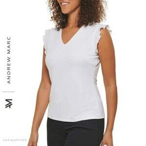 NWT Andrew Marc V-Neck Ruffle Sleeve Blouse Top